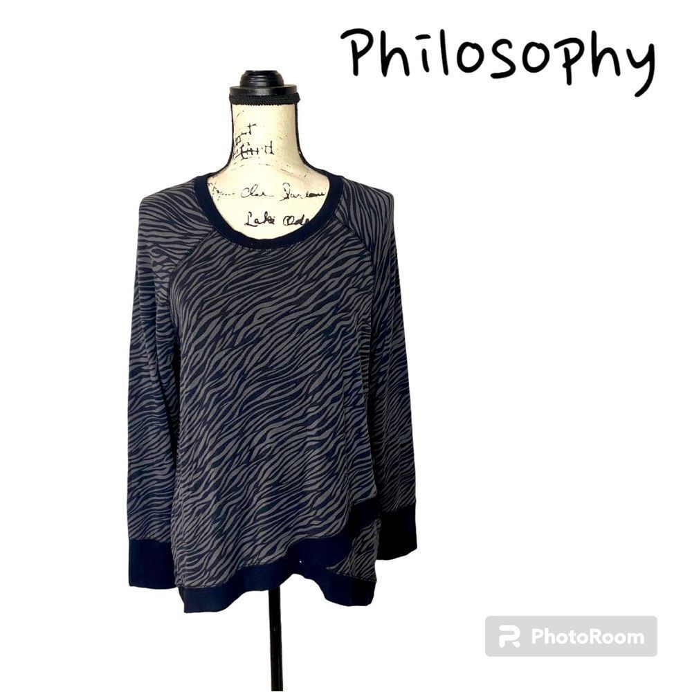 Philosophy Long Sleeve Crew Neck Zebra Print Top